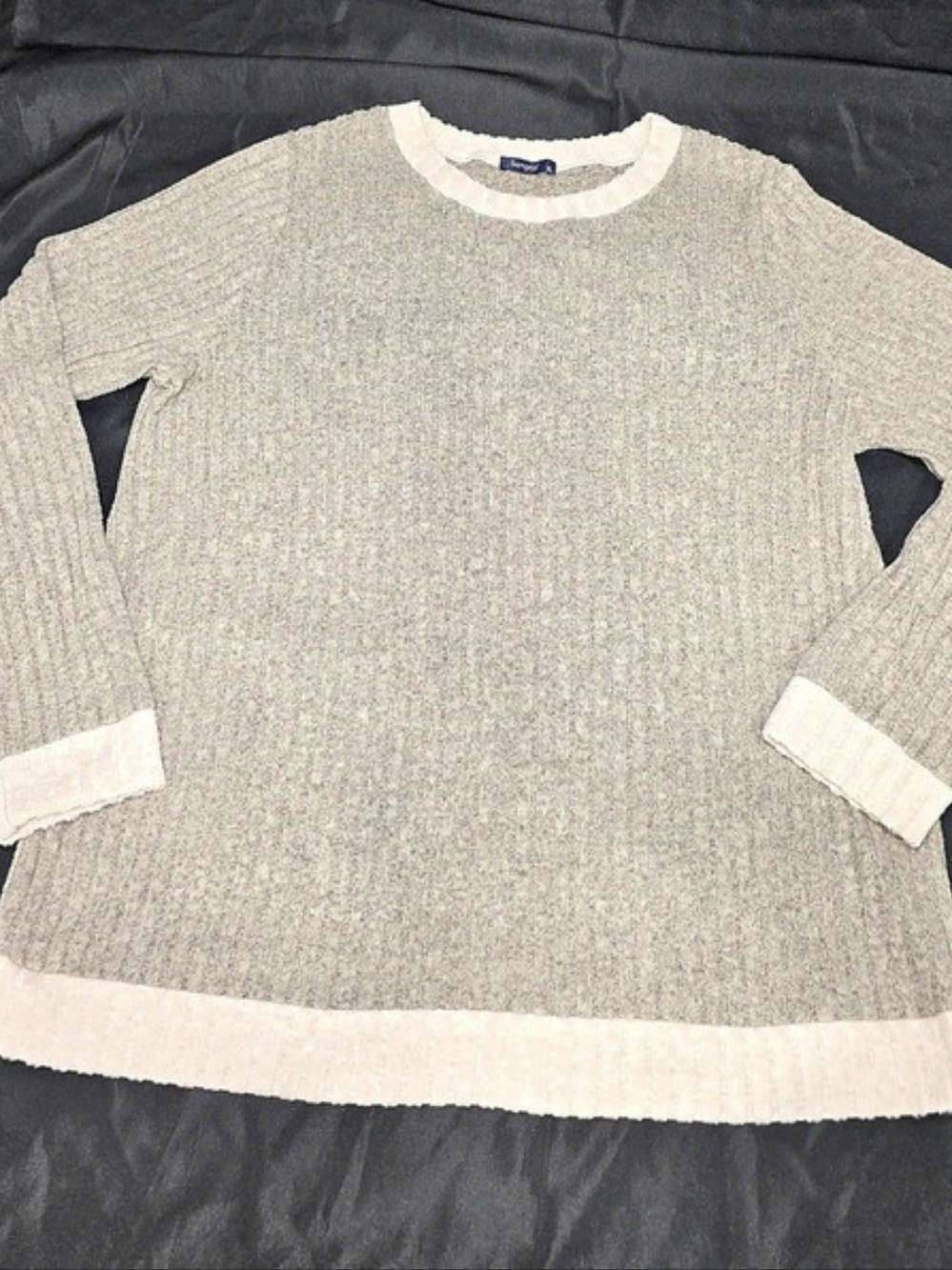 Sampeel Ribbed Striped Sweater Gray & White XL Like New